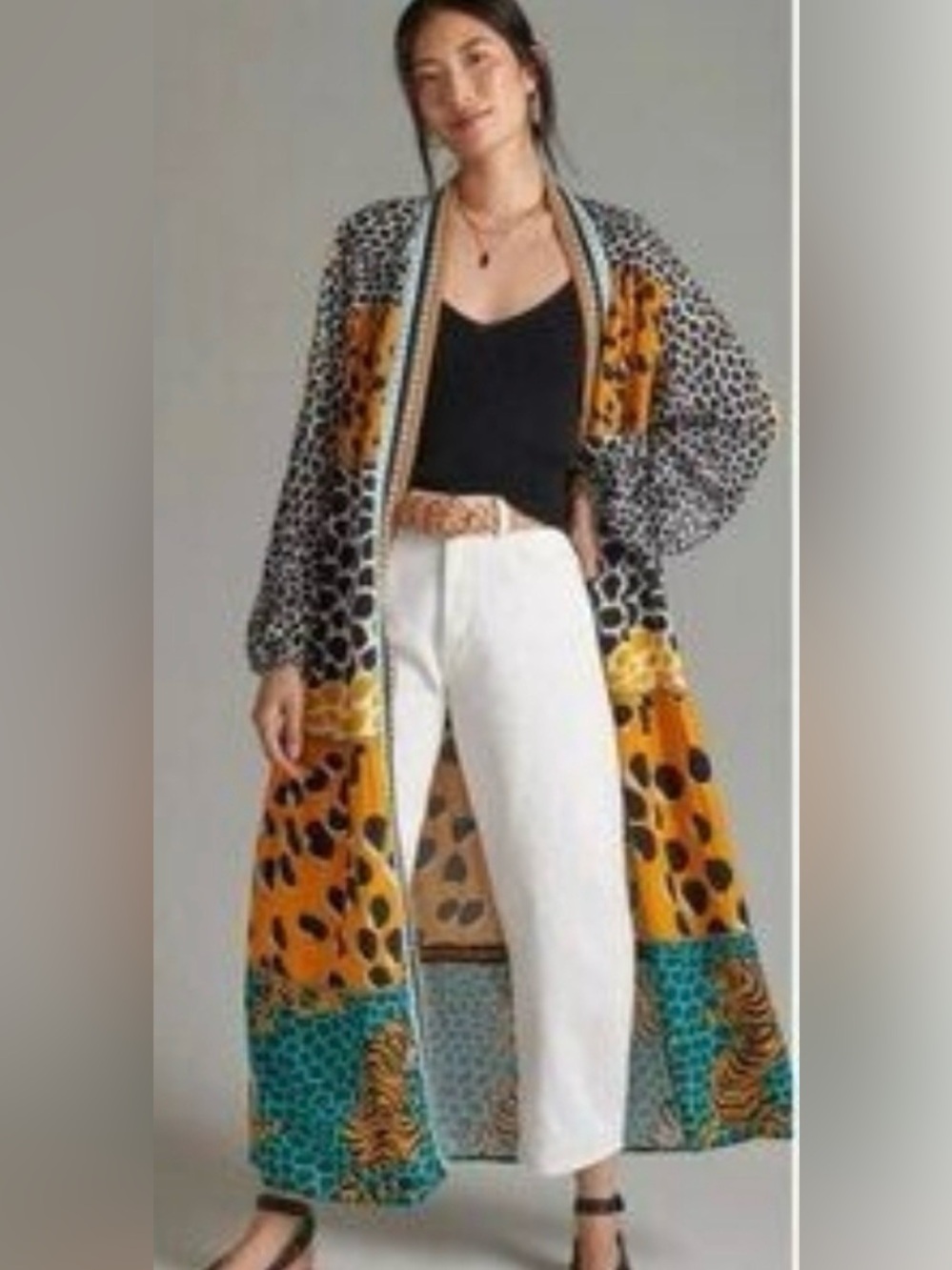 NWT Anthropologie Conditions Apply Animal Print Tiered Kimono One Size